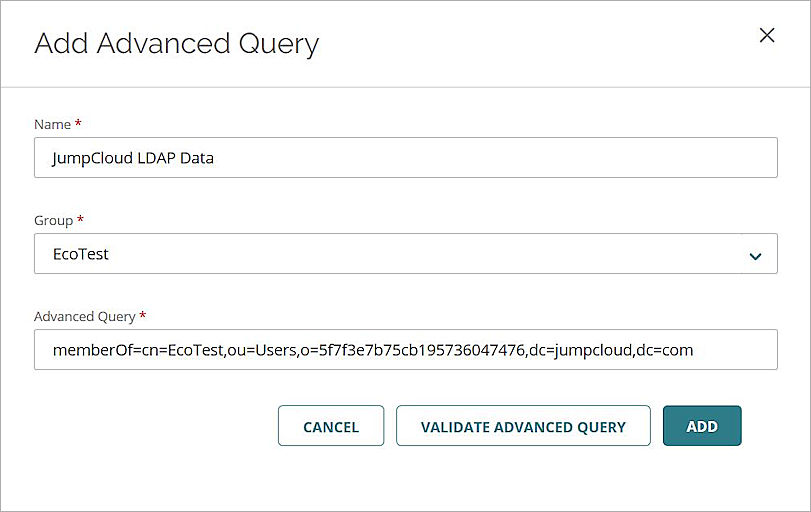 Screen shot of the Add Advanced Query 